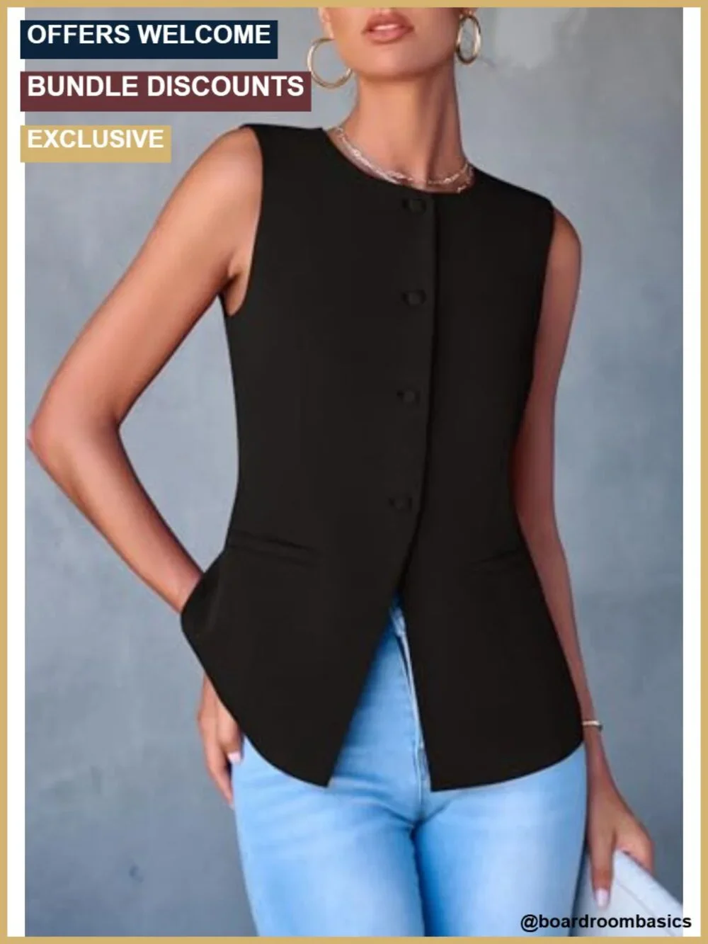 Women Tailored Suit Vest Business Casual Sleeveless with Functional Pockets